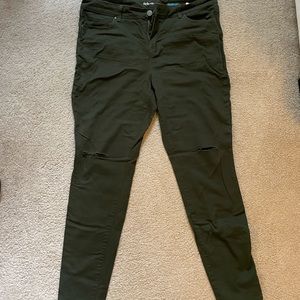 Dark Green jean with ripped knee